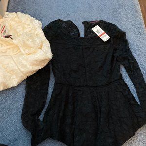 NEW W TAGS 2 MATERIAL GIRL PEPLUM LACE TOPS XS BLACK AND CREAM